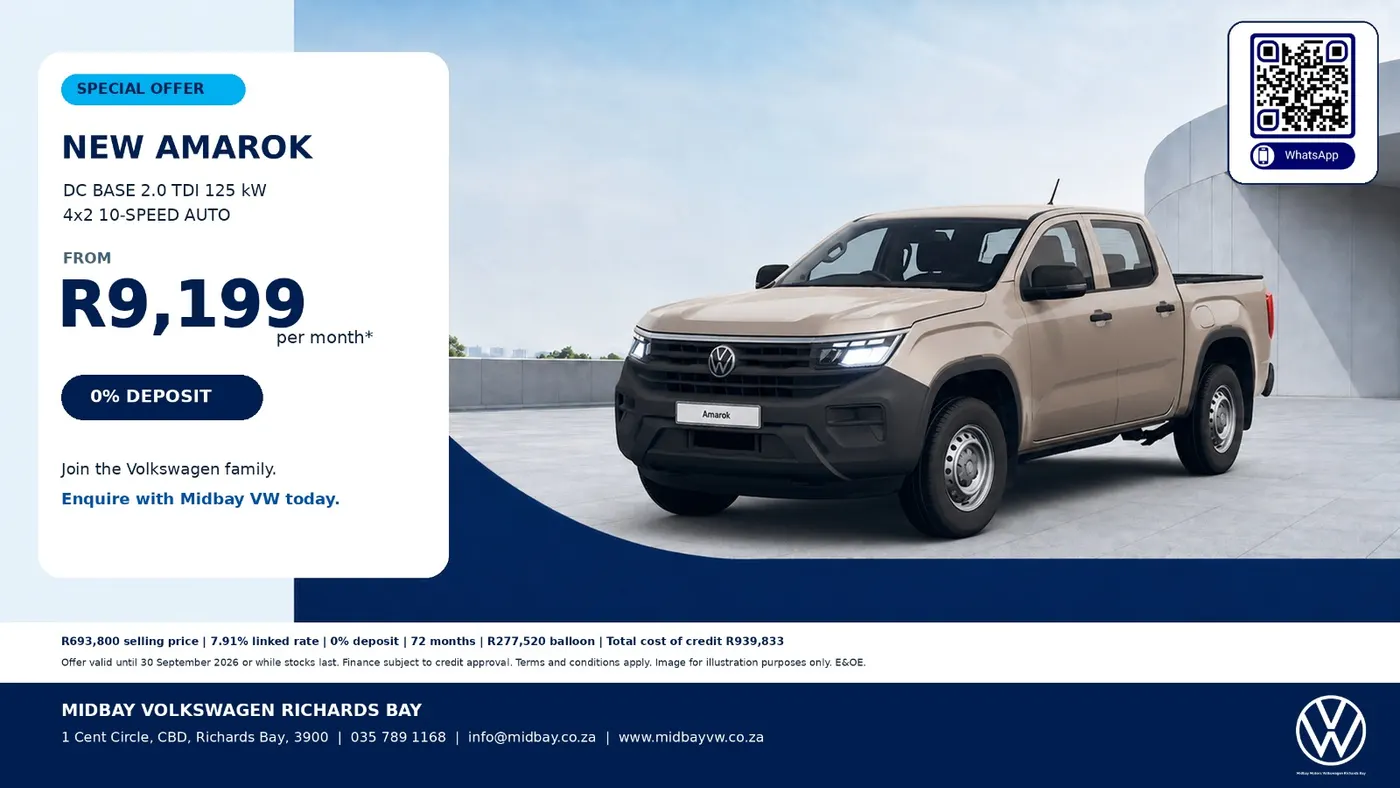 Amarok DC Base 2.0 TDI 4x2 Auto special offer, from R9 199 p/m*