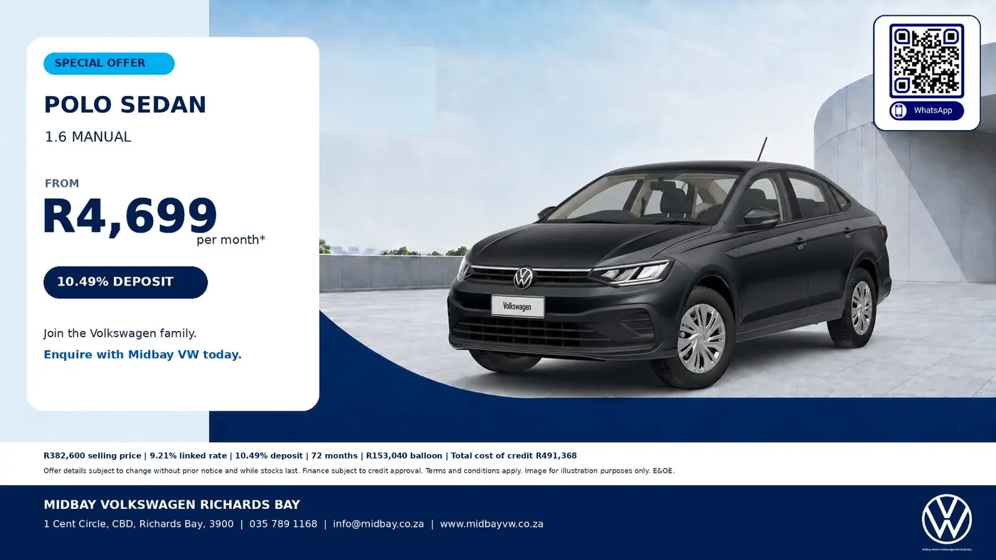 Polo Sedan 1.6 Manual special offer, from R4 699 p/m*