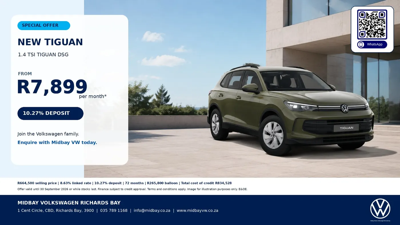 New Tiguan 1.4 TSI DSG special offer, from R7 899 p/m*